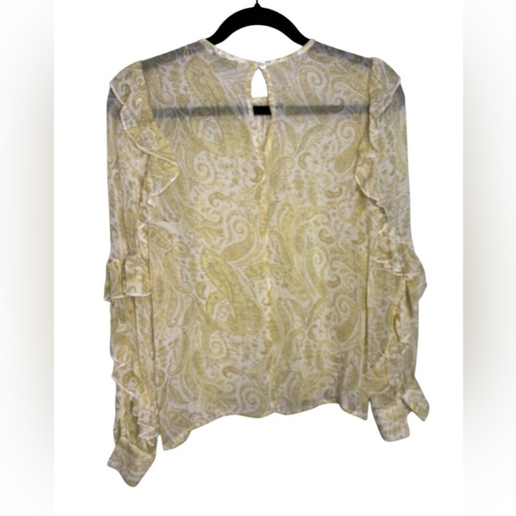 Yellow Paisley Ruffle Romantic Sheer Lucky Brand Long Sleeve Blouse Size XS - Picture 6 of 9